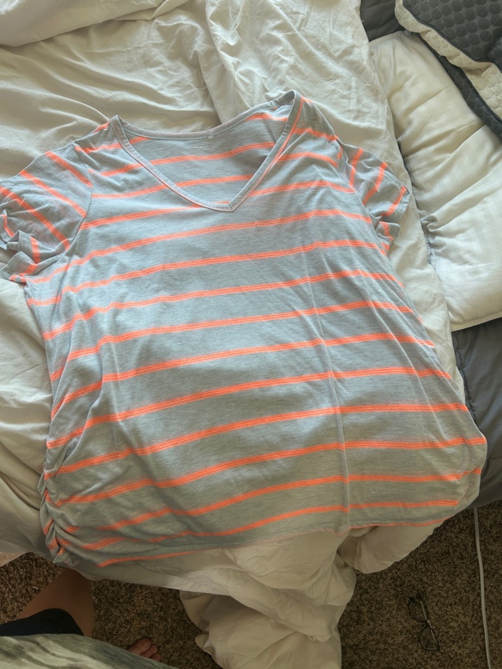 Lane Bryant Gray Tee with Neon Coral Stripes